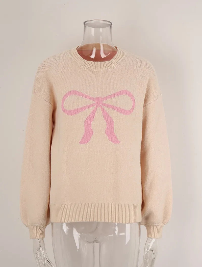 Sweaters- Ladies' Cozy Bow Crewneck Sweater - Essential Winter Wear- - IndioGear.com