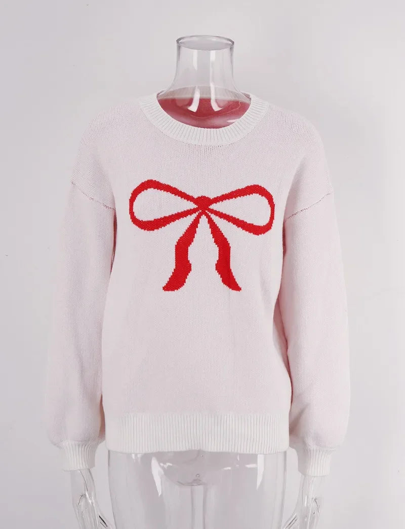 Sweaters- Ladies' Cozy Bow Crewneck Sweater - Essential Winter Wear- - IndioGear.com