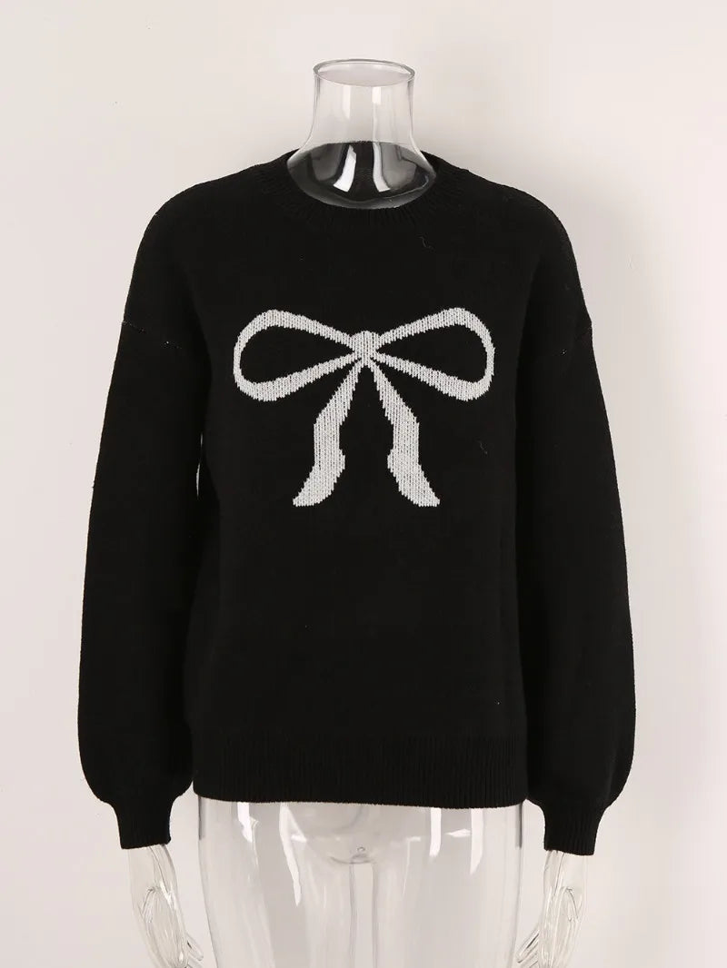 Sweaters- Ladies' Cozy Bow Crewneck Sweater - Essential Winter Wear- - IndioGear.com