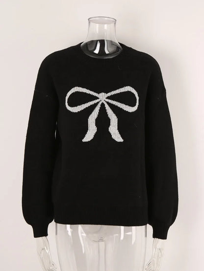 Sweaters- Ladies' Cozy Bow Crewneck Sweater - Essential Winter Wear- - IndioGear.com