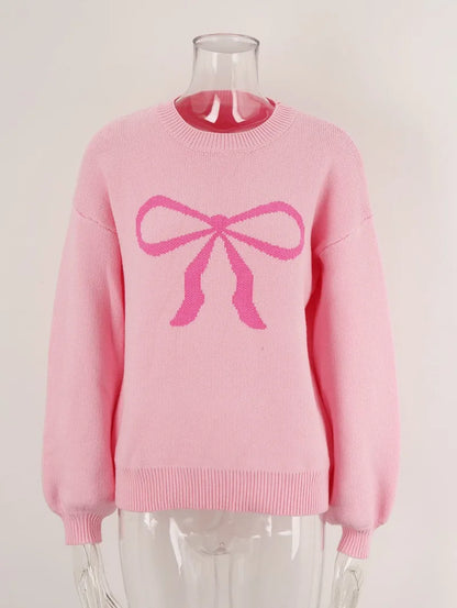 Sweaters- Ladies' Cozy Bow Crewneck Sweater - Essential Winter Wear- - IndioGear.com