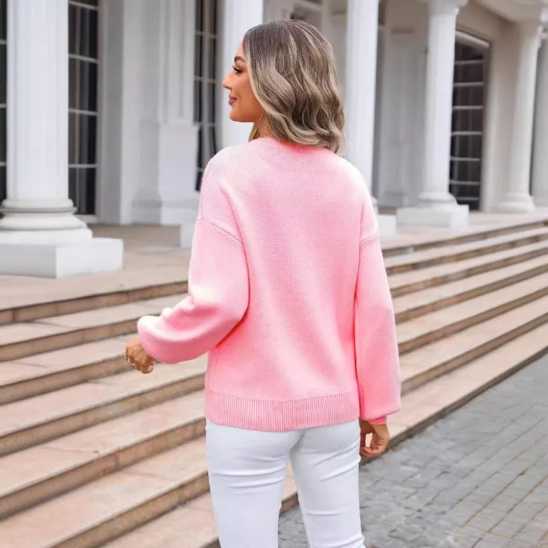 Sweaters- Ladies' Cozy Bow Crewneck Sweater - Essential Winter Wear- - IndioGear.com