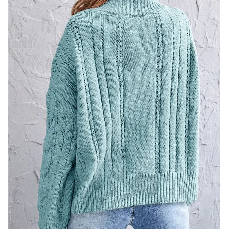 Sweaters- Loose Cable Knit V-Neck Sweater Jumper for Women- - IndioGear.com