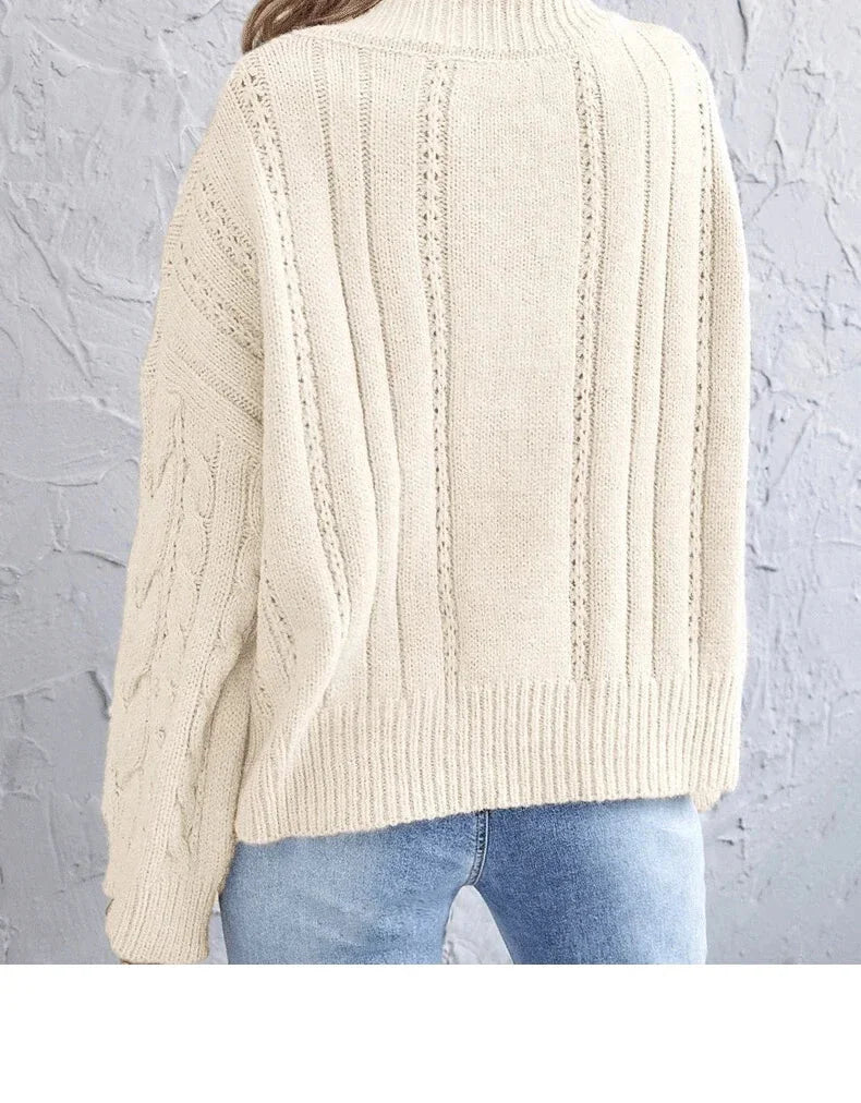 Sweaters- Loose Cable Knit V-Neck Sweater Jumper for Women- - IndioGear.com