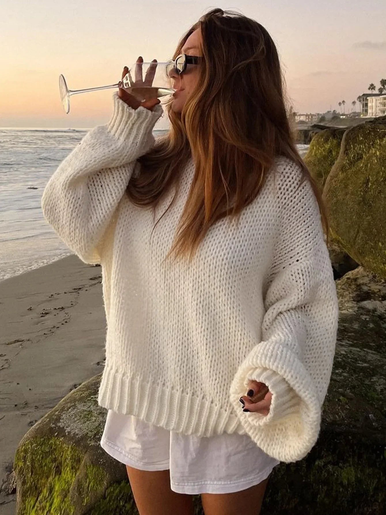 Sweaters- Mesh-Knitted Sweater Loose Fit Jumper for Women- - IndioGear.com