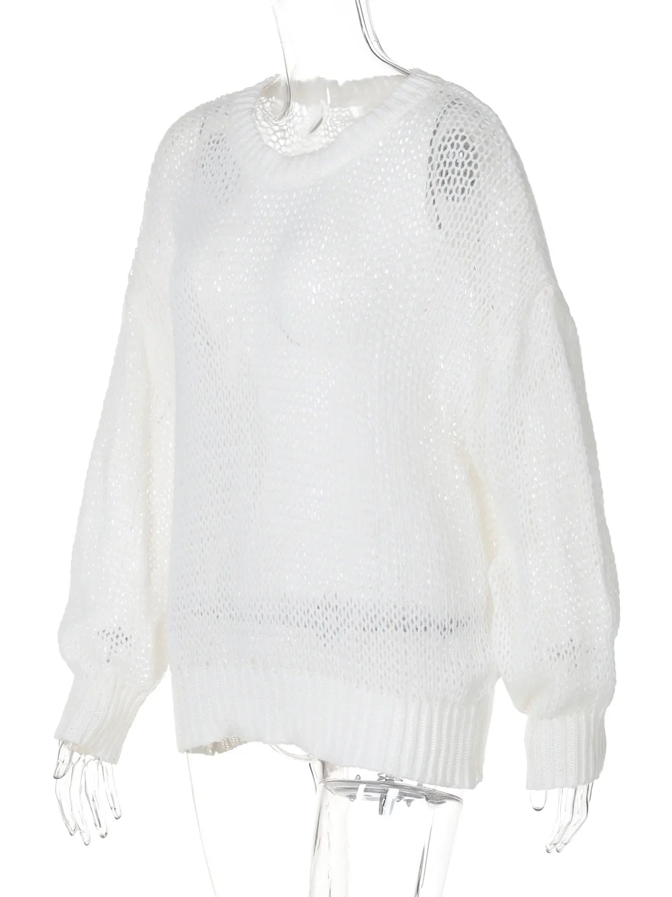 Sweaters- Mesh-Knitted Sweater Loose Fit Jumper for Women- - IndioGear.com