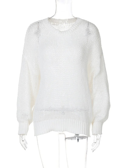 Sweaters- Mesh-Knitted Sweater Loose Fit Jumper for Women- - IndioGear.com