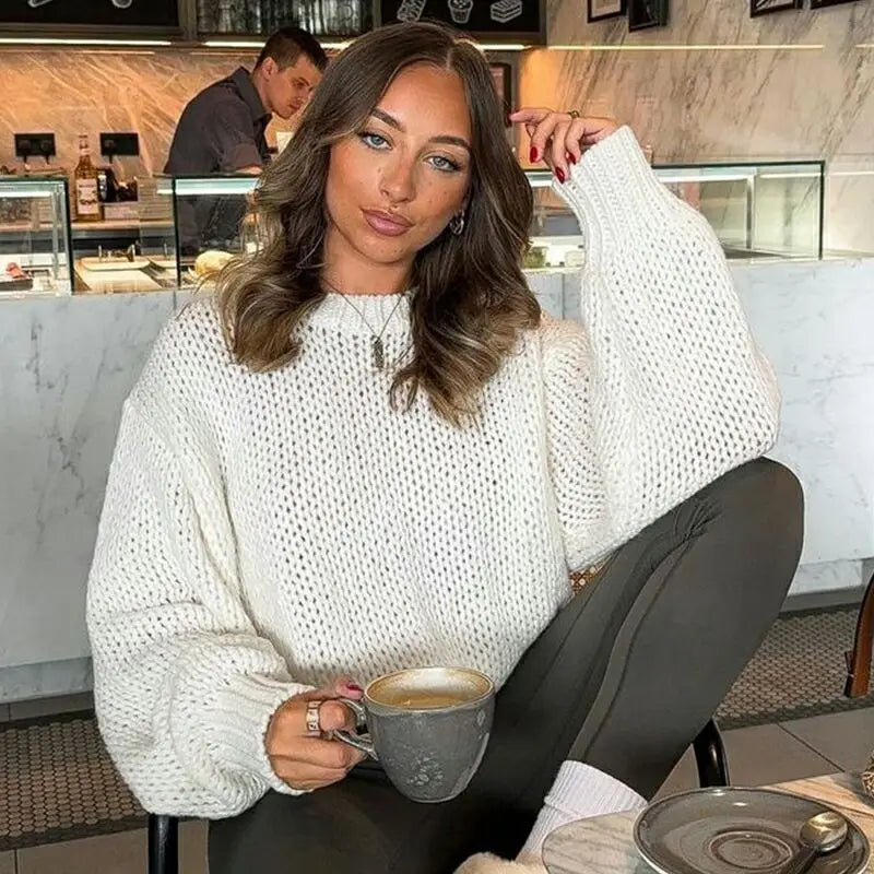 Sweaters- Mesh-Knitted Sweater Loose Fit Jumper for Women- - IndioGear.com