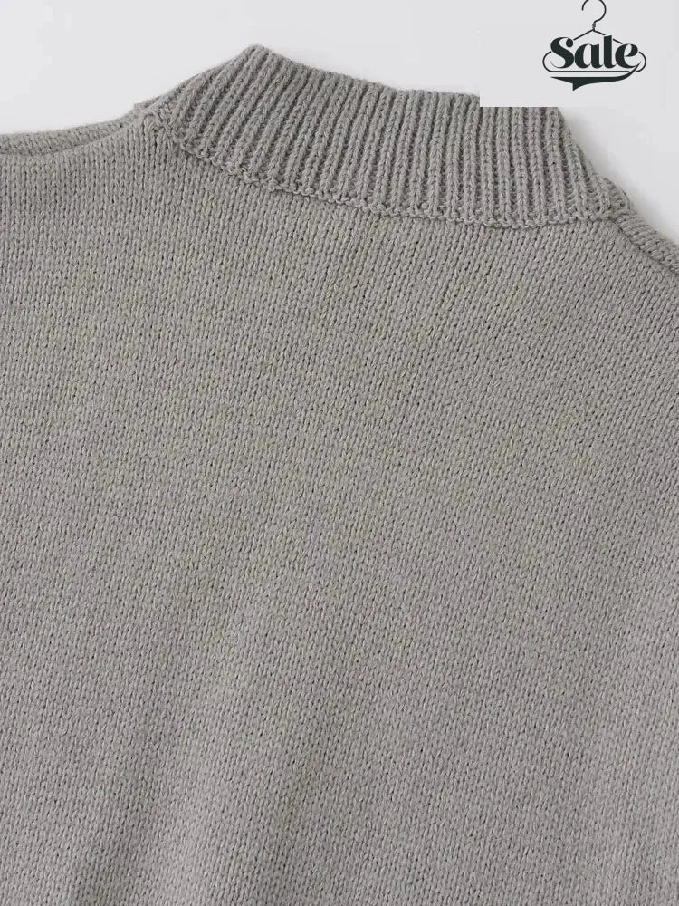 Sweaters- Minimalist High-Neck Sweater Gray Sleeveless Topper- - IndioGear Women Clothing