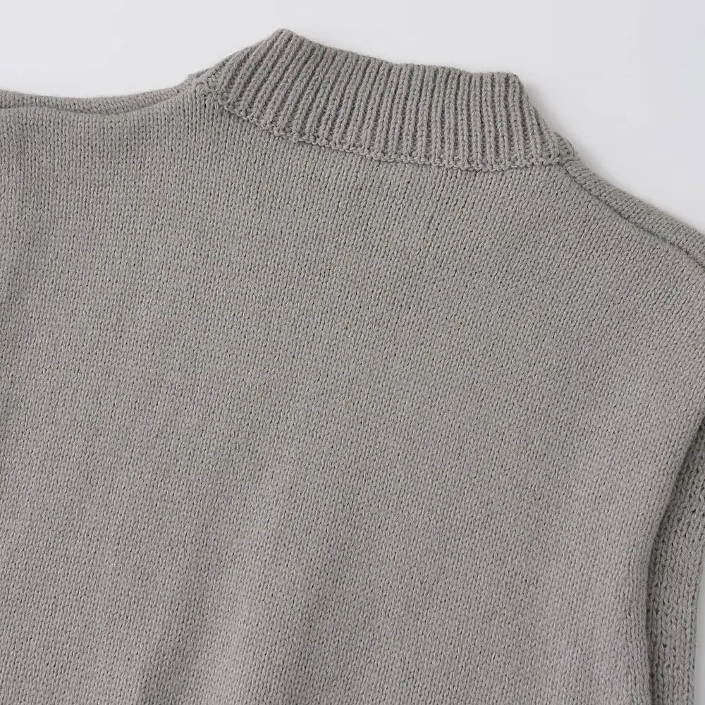 Sweaters- Minimalist High-Neck Sweater Gray Sleeveless Topper- - IndioGear Women Clothing