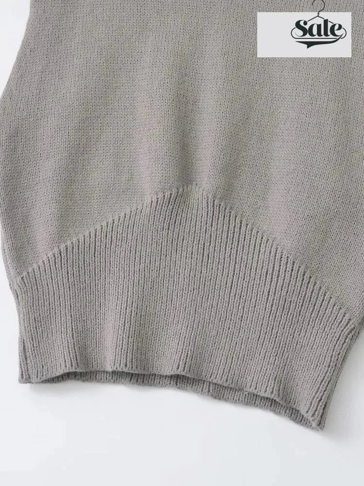 Sweaters- Minimalist High-Neck Sweater Gray Sleeveless Topper- - IndioGear Women Clothing