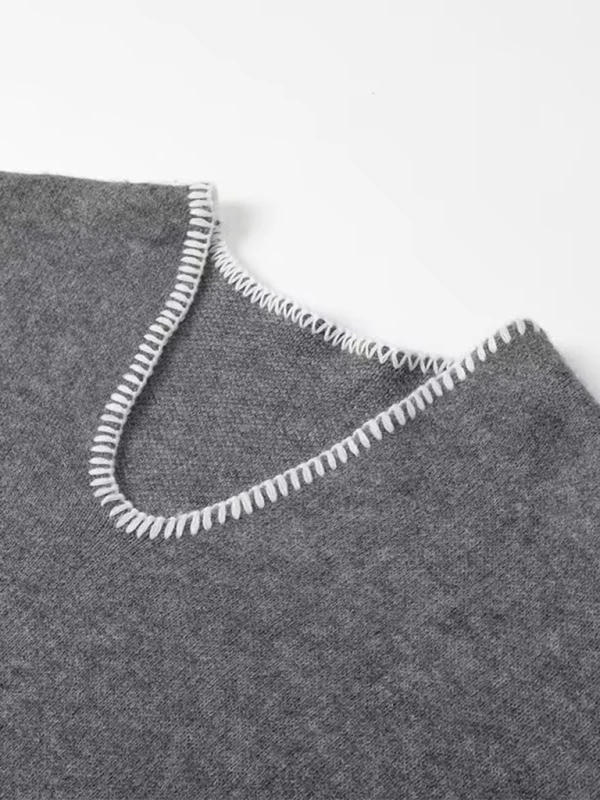 Sweaters- Modern Grey V-Neck Cropped Sweater- - IndioGear.com