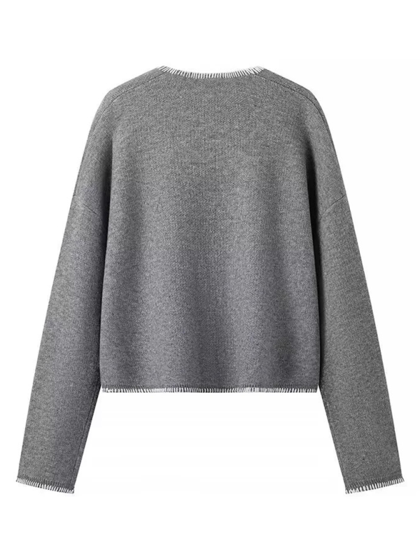 Sweaters- Modern Grey V-Neck Cropped Sweater- - IndioGear.com