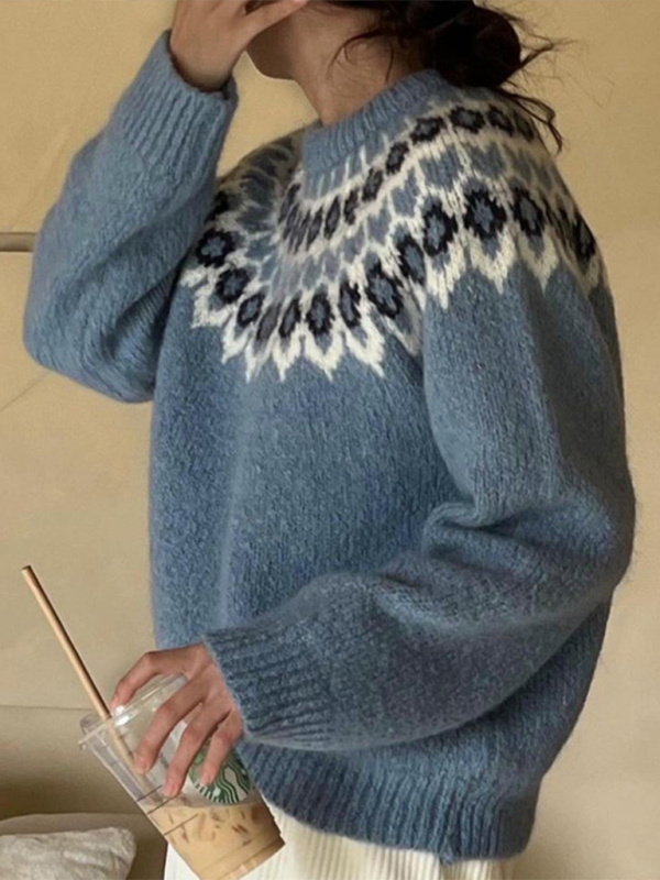 Sweaters- Nordic-Inspired Sweater for Women - Cozy Fair Isle Jumper- - IndioGear.com