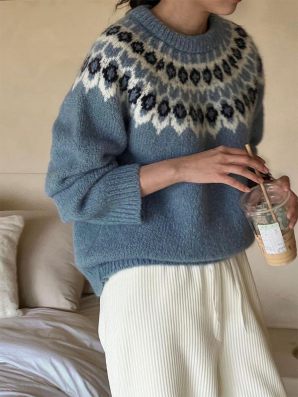 Sweaters- Nordic-Inspired Sweater for Women - Cozy Fair Isle Jumper- - IndioGear.com