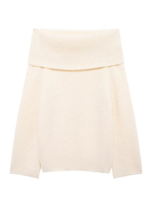 Sweaters- Off-Shoulder Knit Sweater Warmth & Style Jumper- Cream- IndioGear Women Clothing