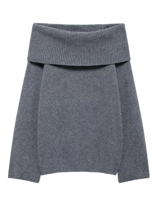 Sweaters- Off-Shoulder Knit Sweater Warmth & Style Jumper- Grey- IndioGear Women Clothing