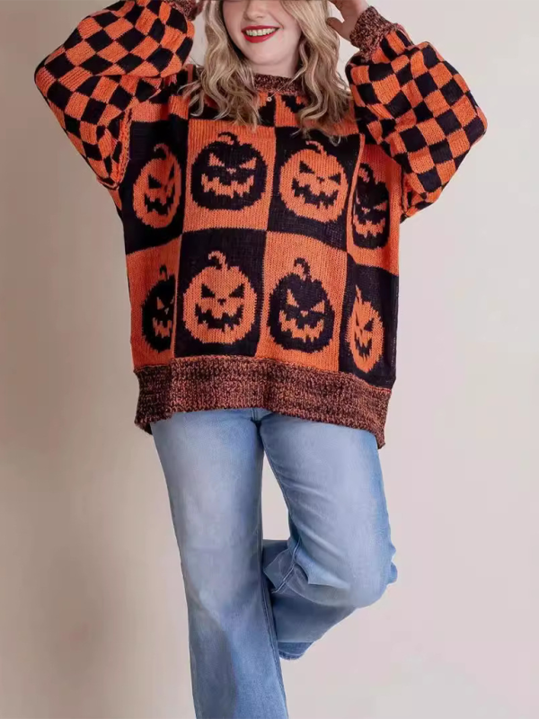 Sweaters- Oversized Halloween Sweater Ghost Jumper- Orange- IndioGear.com