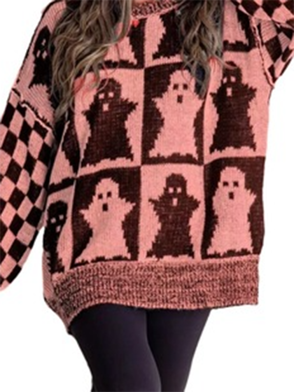 Sweaters- Oversized Halloween Sweater Ghost Jumper- - IndioGear.com