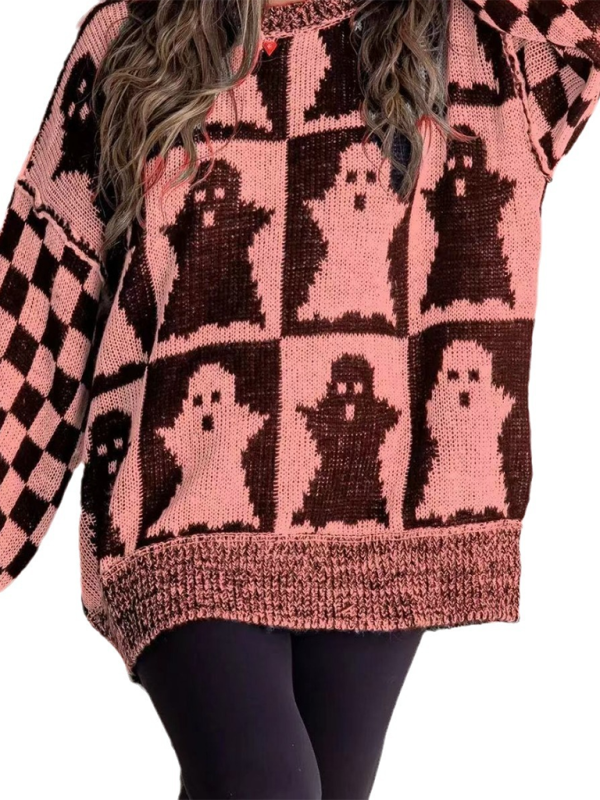 Sweaters- Oversized Halloween Sweater Ghost Jumper- - IndioGear.com