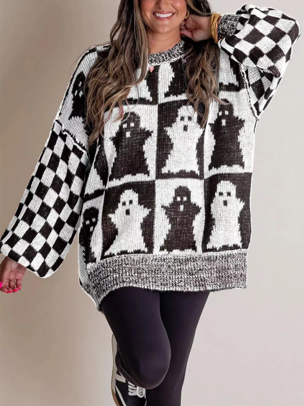 Sweaters- Oversized Halloween Sweater Ghost Jumper- White- IndioGear.com