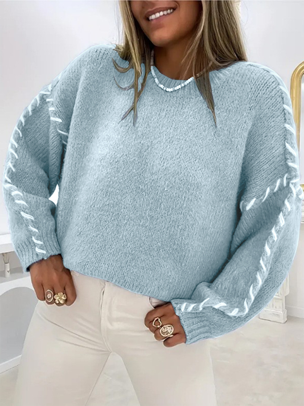 Sweaters- Oversized Knit Sweater Assembly Fat Yarn- Clear blue- IndioGear.com