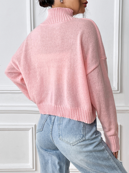 Sweaters- Oversized Pink Sweater with Lace Bow- - IndioGear.com