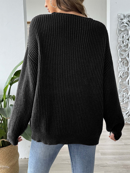 Sweaters- Oversized Wide V-Neck Sweater - Autumn Jumper Layering- - IndioGear.com