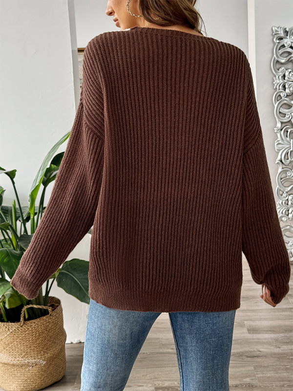 Sweaters- Oversized Wide V-Neck Sweater - Autumn Jumper Layering- - IndioGear.com