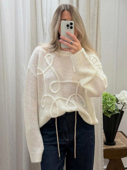 Sweaters- Pastel Cable-Knit Sweater for Women Oversized Jumper- - IndioGear Women Clothing