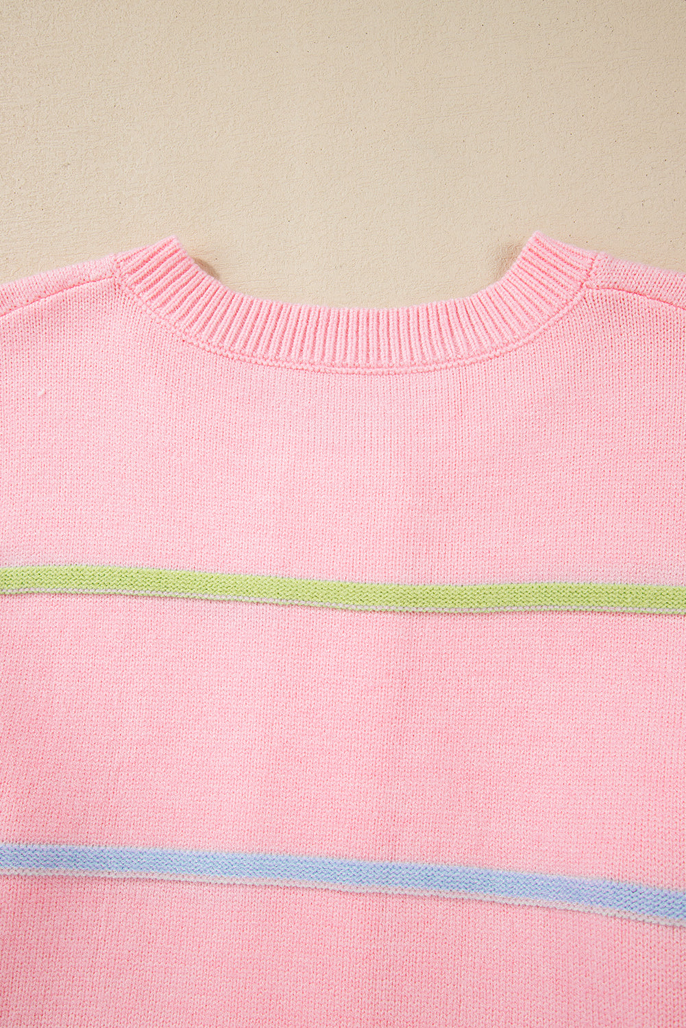 Sweaters- Pastel Striped Henley Sweater Drop Shoulder Knit Jumper- - IndioGear Women Clothing