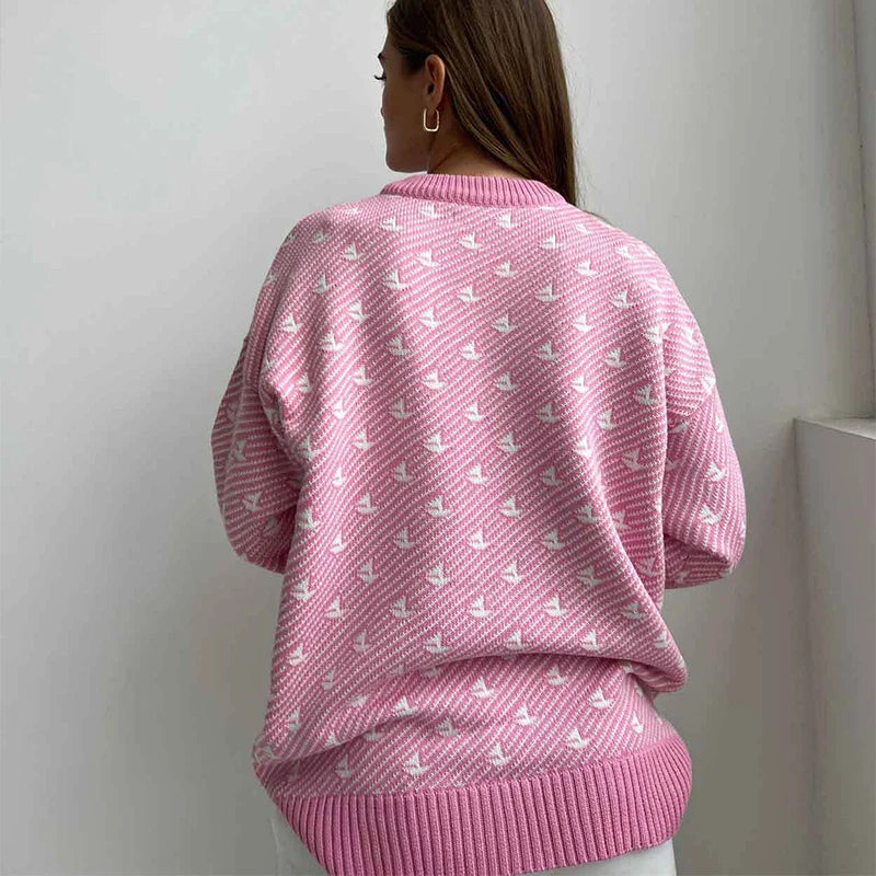 Sweaters- Pink Arrow Patterned Jumper Sweater for Women- - IndioGear.com