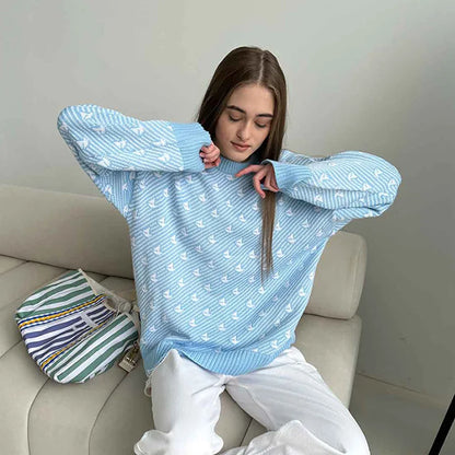 Sweaters- Pink Arrow Patterned Jumper Sweater for Women- Sky blue- IndioGear.com