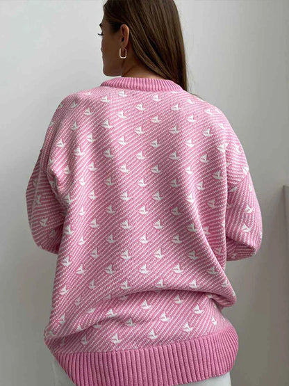 Sweaters- Pink Arrow Patterned Jumper Sweater for Women- - IndioGear.com