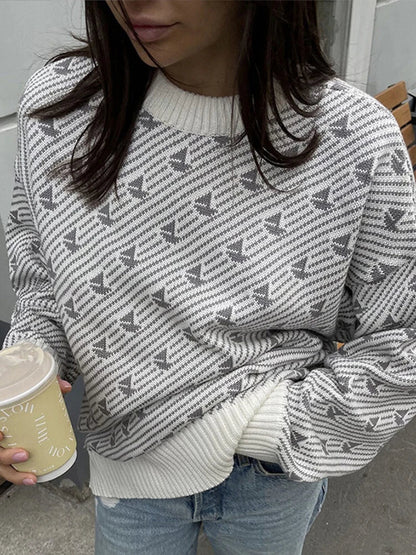 Sweaters- Pink Arrow Patterned Jumper Sweater for Women- - IndioGear.com