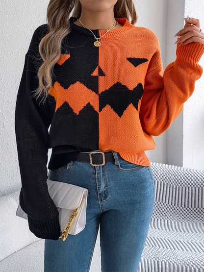 Sweaters- Pumpkin Spice Fair Isle Sweater Jumper for Halloween- Orange- IndioGear.com