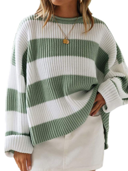 Sweaters- Red & White Striped Sweater Oversized Jumper- - IndioGear.com