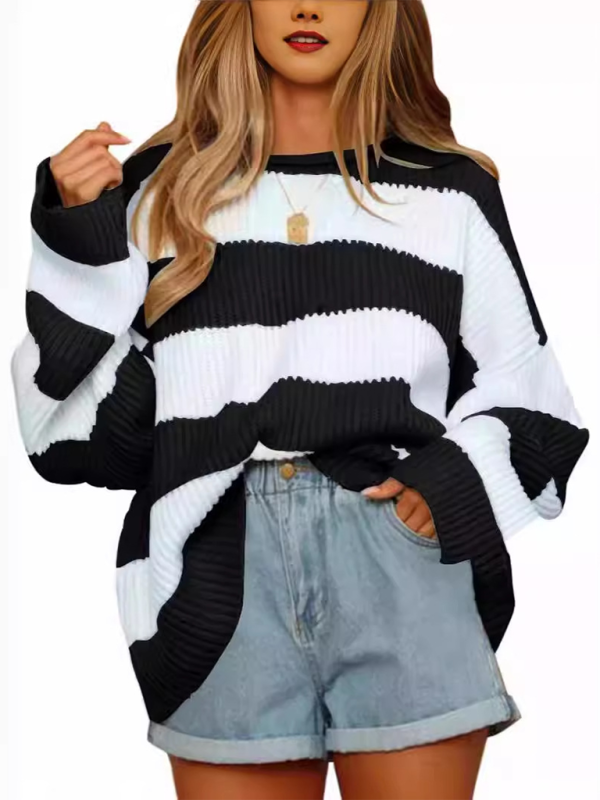 Sweaters- Red & White Striped Sweater Oversized Jumper- - IndioGear.com