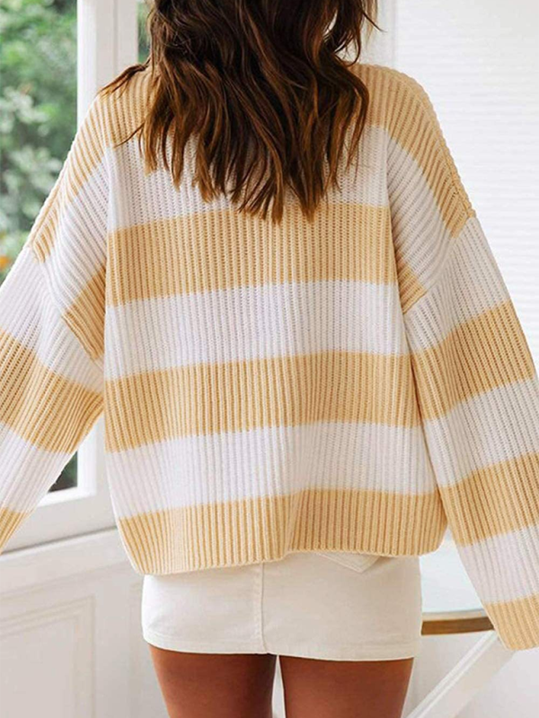 Sweaters- Red & White Striped Sweater Oversized Jumper- - IndioGear.com