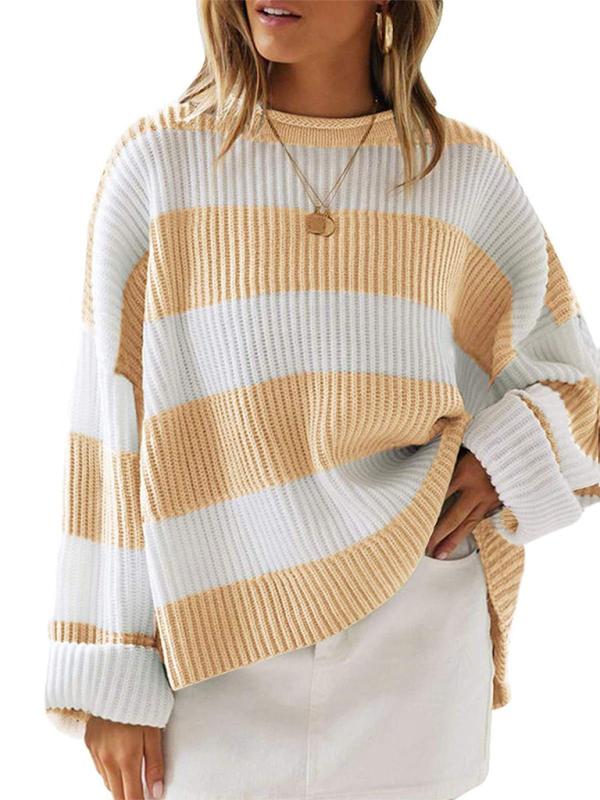 Sweaters- Red & White Striped Sweater Oversized Jumper- - IndioGear.com