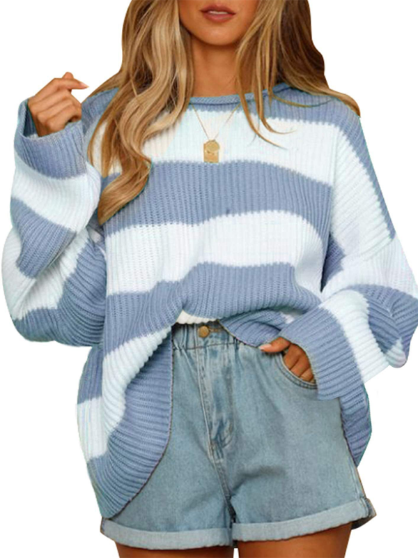 Sweaters- Red & White Striped Sweater Oversized Jumper- - IndioGear.com