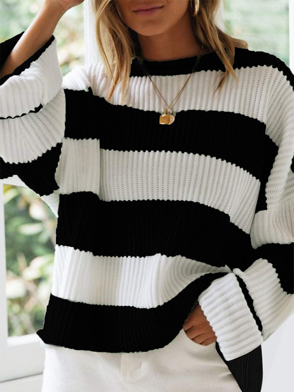 Sweaters- Red & White Striped Sweater Oversized Jumper- Black- IndioGear.com