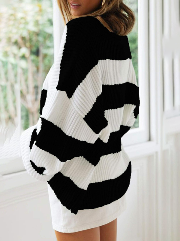 Sweaters- Red & White Striped Sweater Oversized Jumper- - IndioGear.com