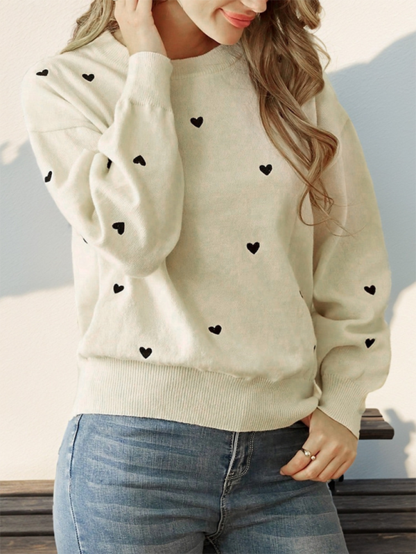 Sweaters- Relax Drop-Shoulder Love Print Sweater for Women- - IndioGear.com