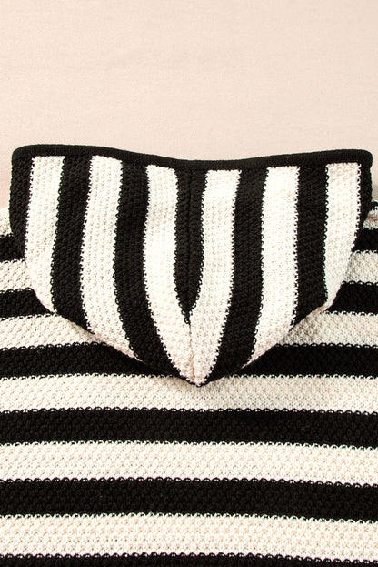 Sweaters- Stripe Hooded Knit Sweater Pocketed Jumper- - IndioGear Women Clothing