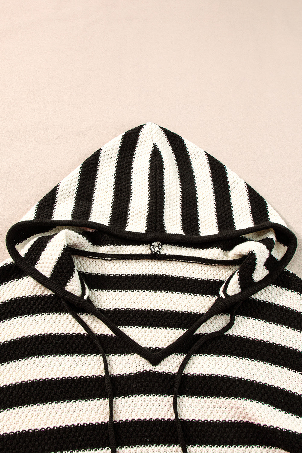 Sweaters- Stripe Hooded Knit Sweater Pocketed Jumper- - IndioGear Women Clothing