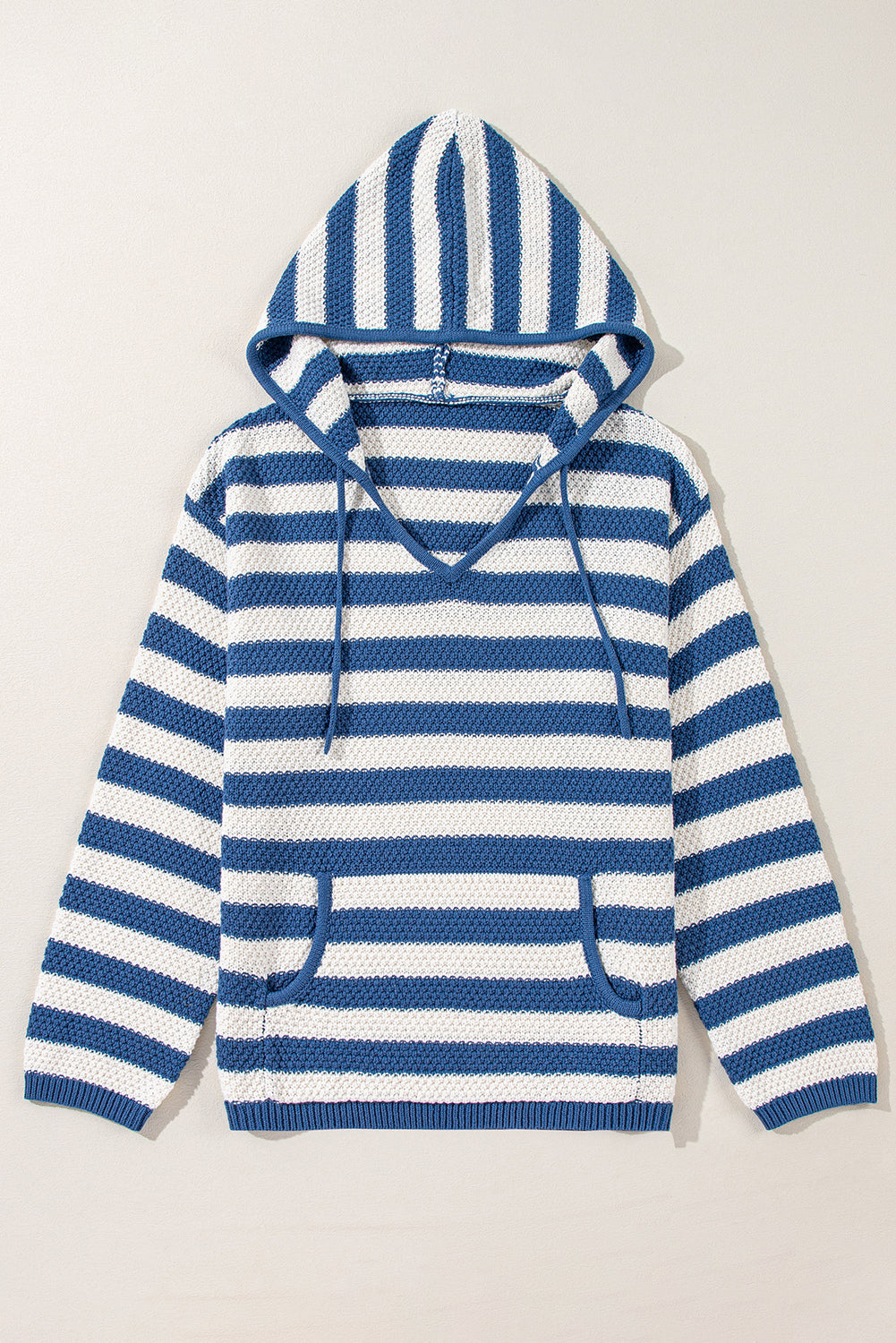 Sweaters- Stripe Hooded Knit Sweater Pocketed Jumper- - IndioGear Women Clothing