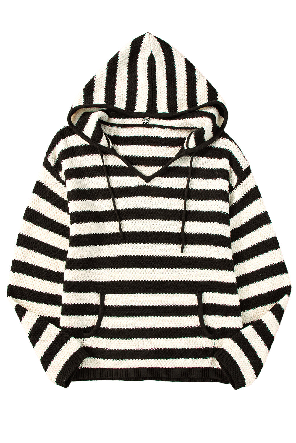 Sweaters- Stripe Hooded Knit Sweater Pocketed Jumper- - IndioGear Women Clothing