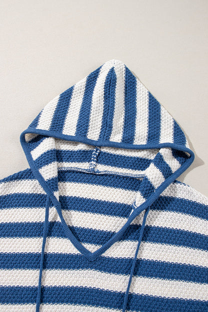 Sweaters- Stripe Hooded Knit Sweater Pocketed Jumper- - IndioGear Women Clothing