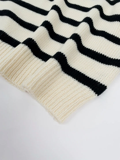 Sweaters- Striped Crew Neck Sweater - Fall Essential- - IndioGear.com